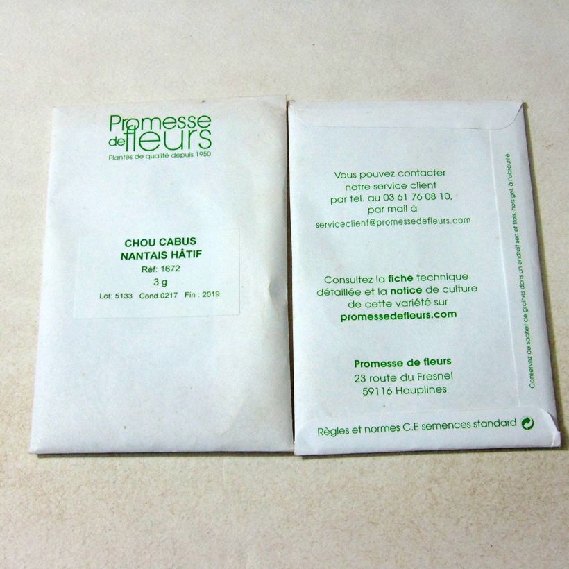 Example of Chou Cabus Nantais Hâtif per pack of 400 seeds (2g) as you get