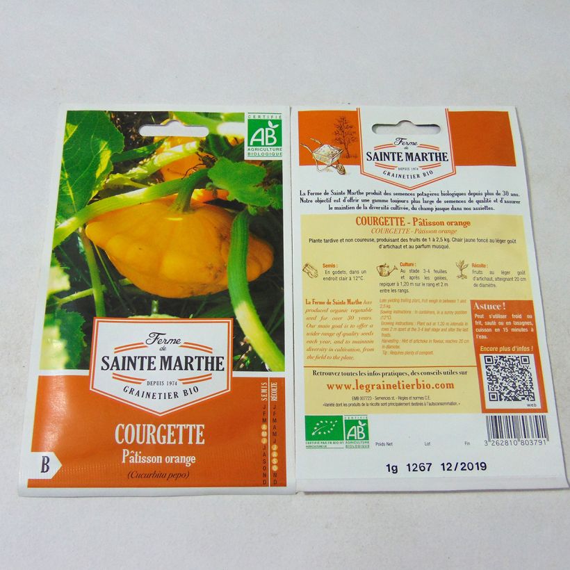 Example of Courge Pâtisson Orange Bio - Ferme de Sainte Marthe per pack of 10 seeds (1g) as you get