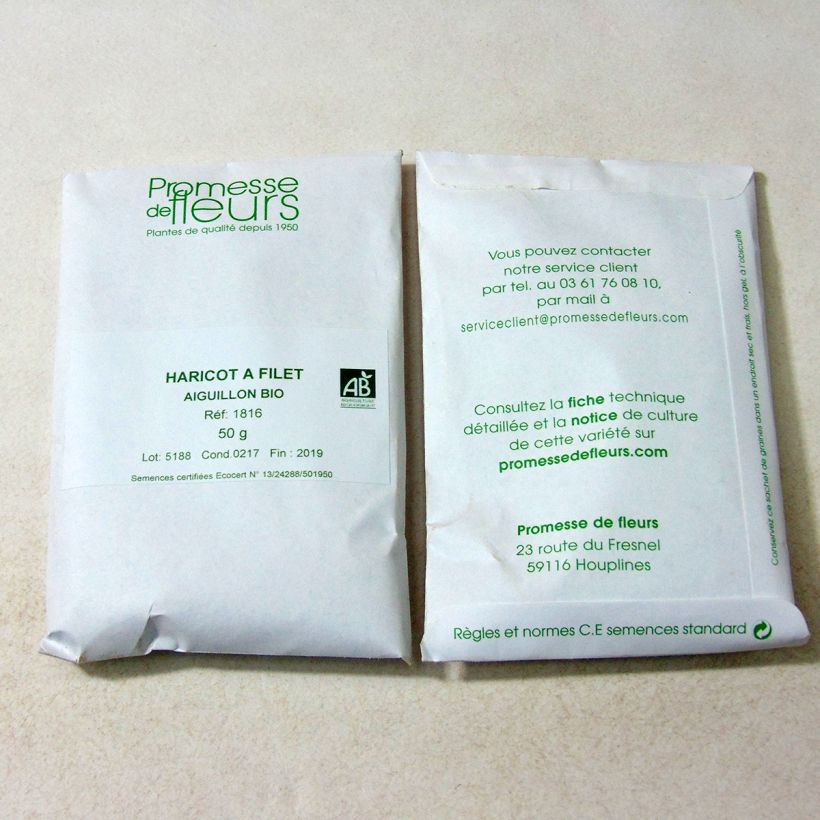 Example of Haricot nain à filet Aiguillon bio per pack of 200 seeds (75g) as you get