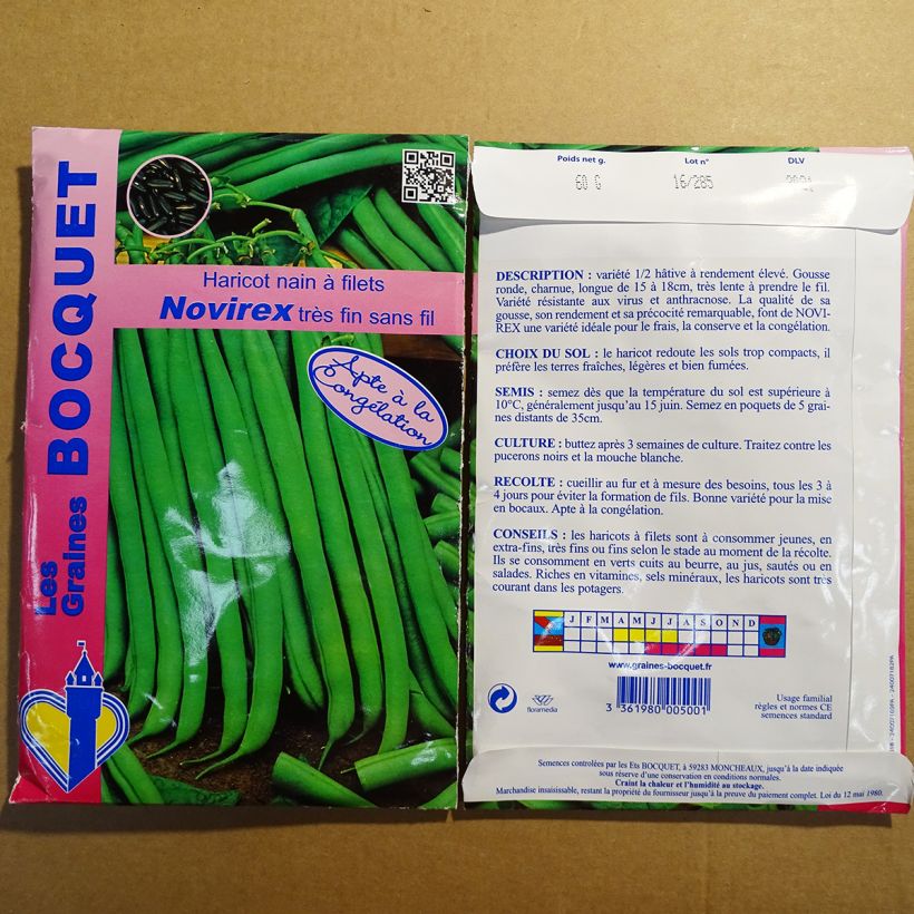 Example of Haricot nain à filet Novirex per pack of 120 seeds (60g) as you get