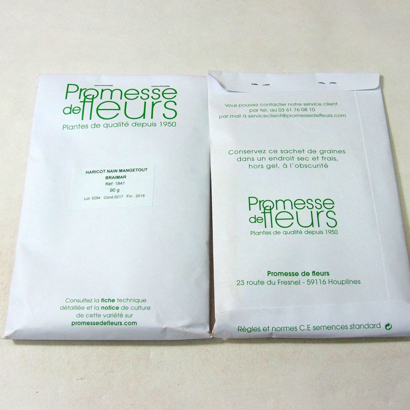 Example of Haricot nain mangetout Braimar per pack of 225 seeds (90g) as you get