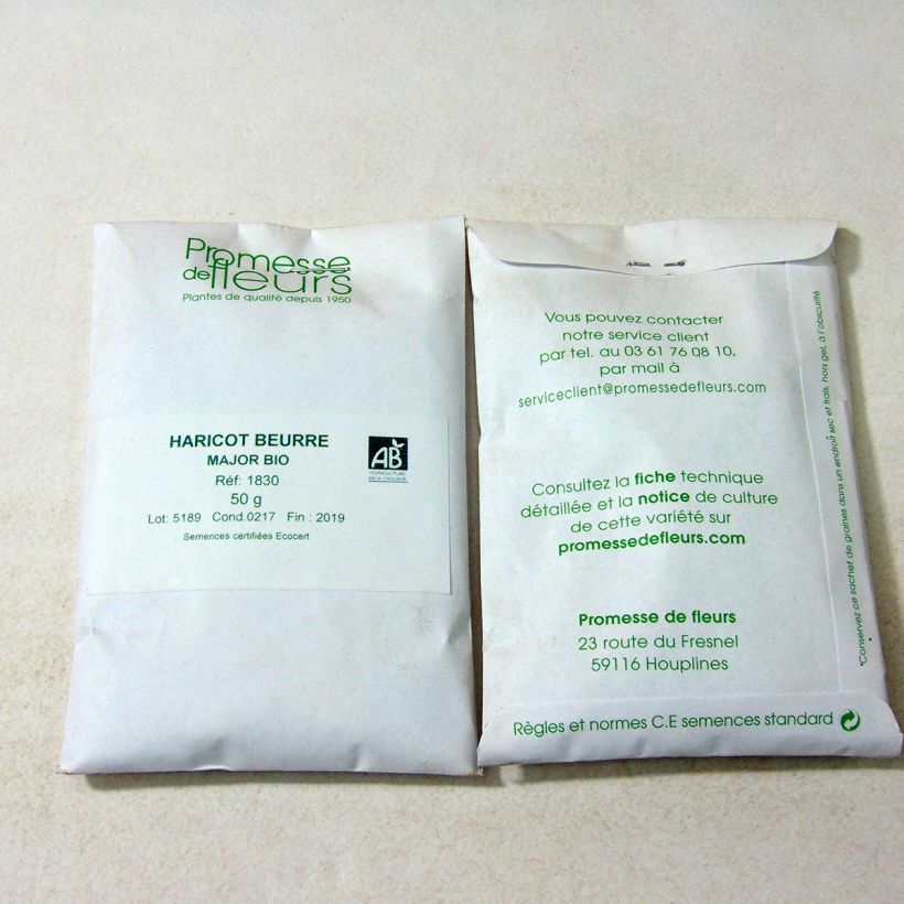 Example of Haricot nain mangetout beurre Major Bio per pack of 200 seeds (75g) as you get