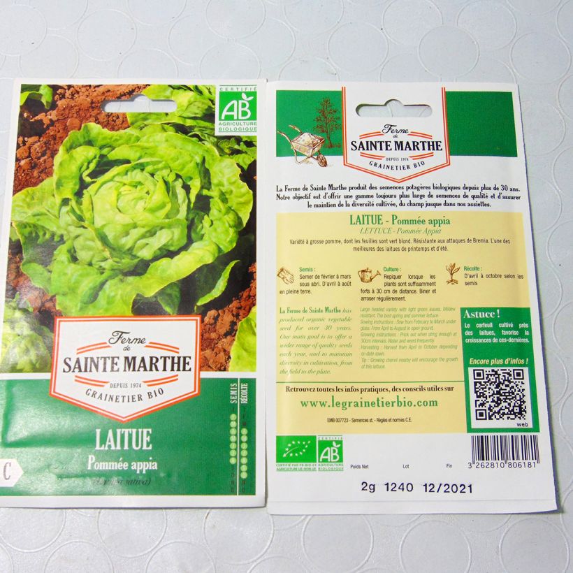 Example of Laitue pommée Appia Bio - Ferme de Sainte Marthe per pack of 500 seeds (2g) as you get