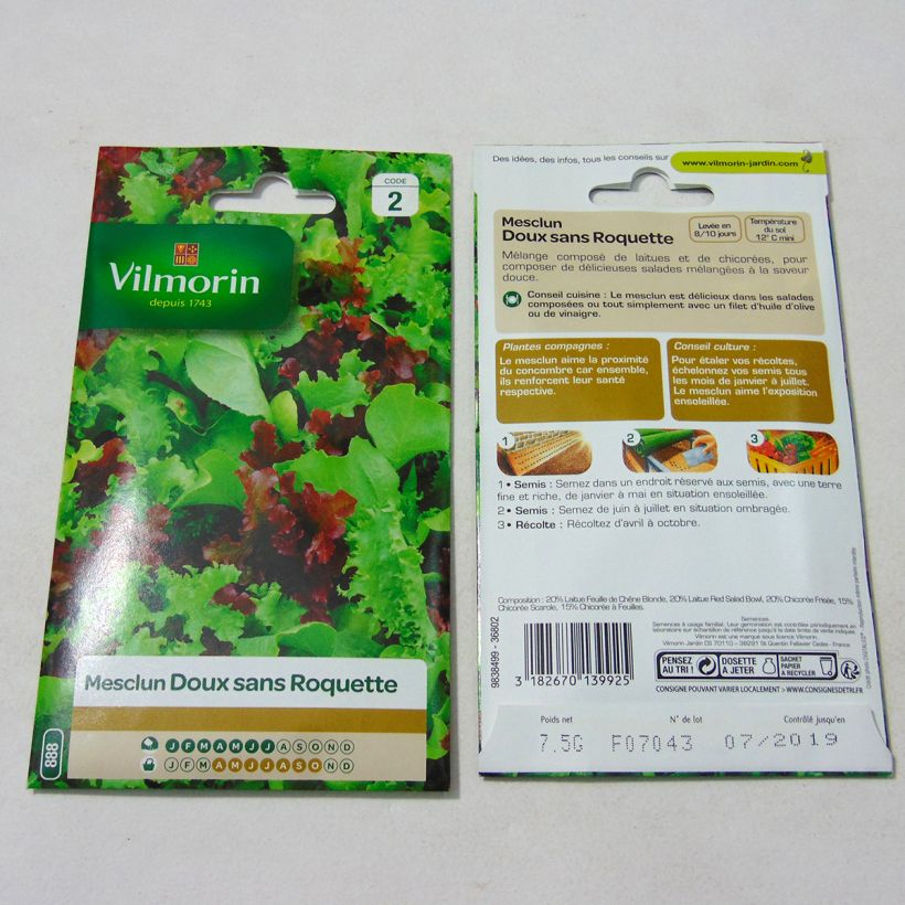 Example of Mesclun doux (sans Roquette) per pack of 4000 seeds (5g) as you get