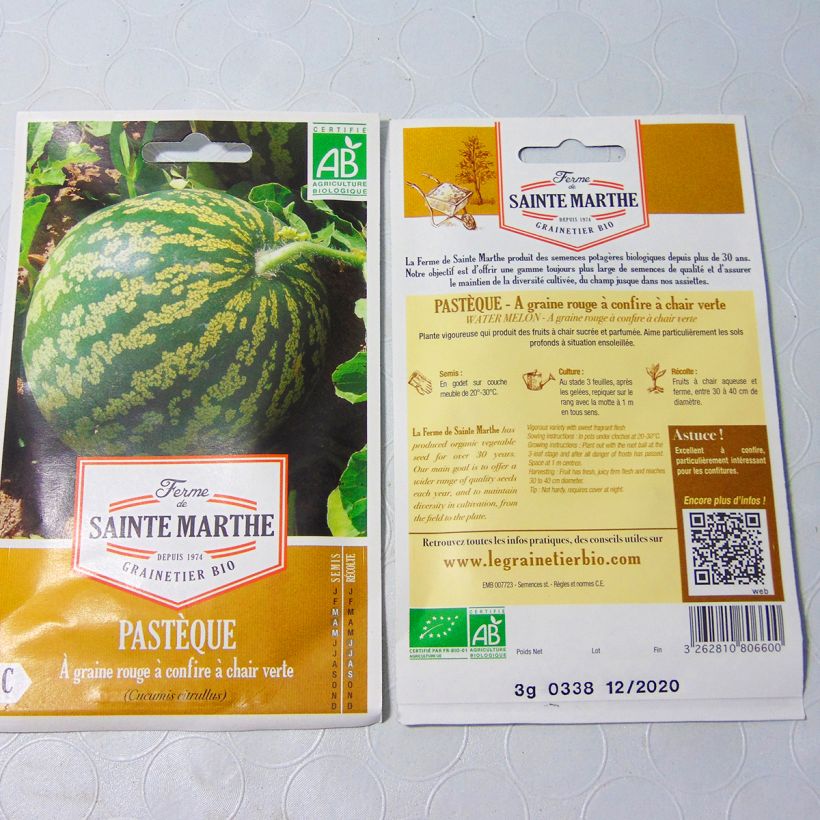 Example of Pastèque à Graine Rouge à confire à chair verte Bio - Ferme de Sainte Marthe per pack of 15 seeds (3g) as you get