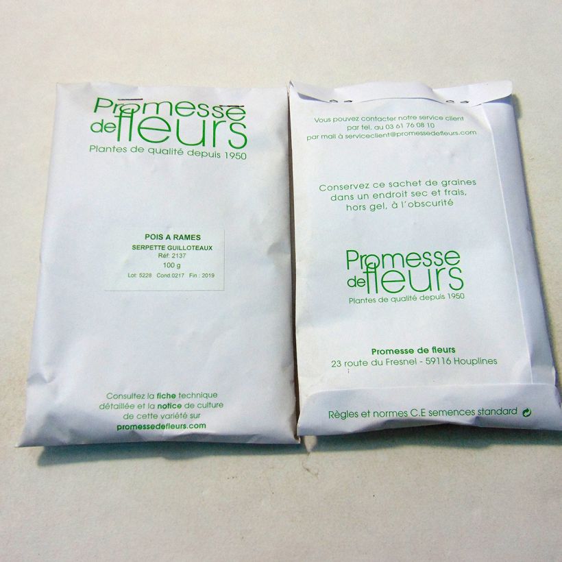 Example of Pois à rames Serpette Guilloteaux à grains ronds - Pisum sativum per pack of 250-350 seeds (100g) as you get