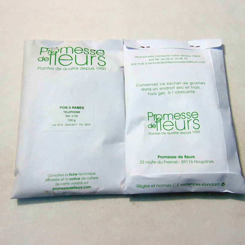 Example of Pois à rames Téléphone à grains ridés - Pisum sativum per pack of 250-350 seeds (100g) as you get