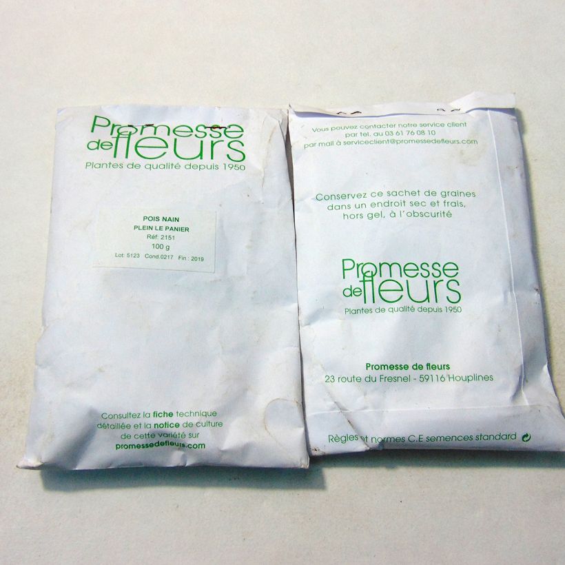 Example of Pois nain Plein le Panier (grains ronds) - Pisum sativum per pack of 250-350 seeds (100g) as you get