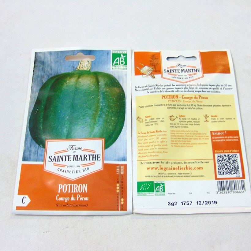 Example of Potiron Courge du Pérou Bio - Ferme de Sainte Marthe per pack of 10 seeds (3g) as you get