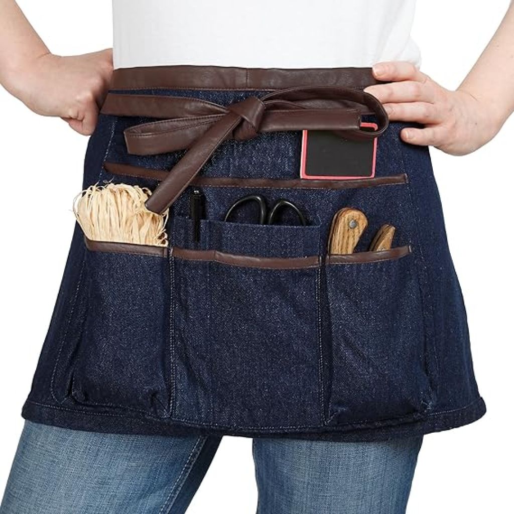 Tablier de jardin court Bleu jean ceinture 7 poches 100% coton - Taille unique